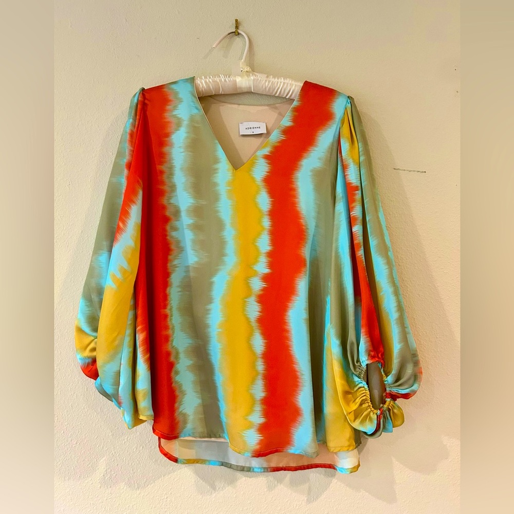 Anthropologie Graphic Relaxed Blouse in Orange and Blue